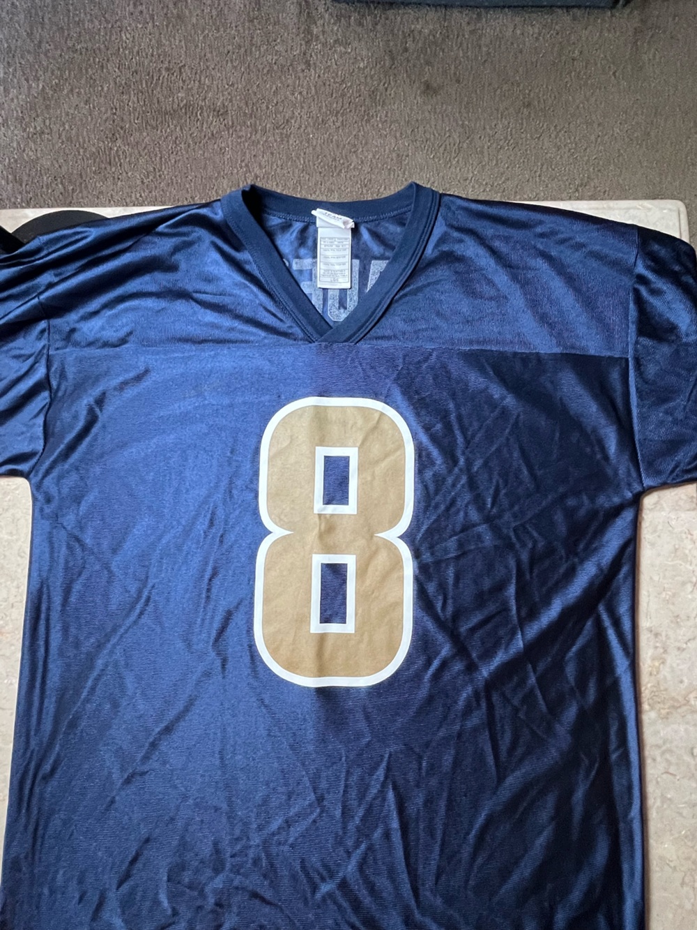 NFL Men's Navy Blue Jersey with Gold Number 8